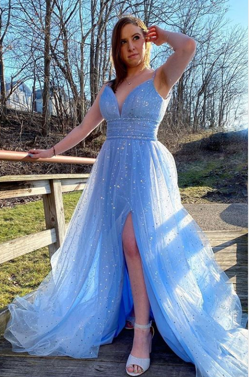 Sparkly Prom Dresses with Slit, Long Prom Dress ,Fashion School Dance Dress Formal Dress PDP0668