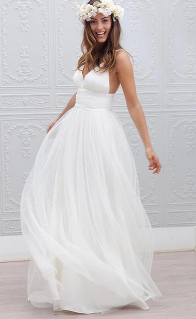 Simple A-line Beach Wedding Dress ,Fashion Custom made Bridal Dress PDW037