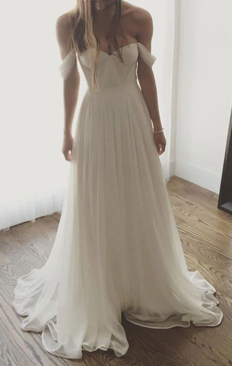 Off Shoulder A-line Beach Wedding Dress ,Fashion Custom made Bridal Dress PDW038