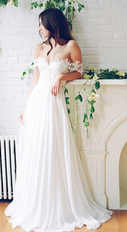 Off Shoulder A-line Beach Wedding Dress ,Fashion Custom made Bridal Dress PDW039