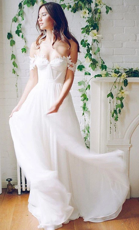 Off Shoulder A-line Beach Wedding Dress ,Fashion Custom made Bridal Dress PDW039