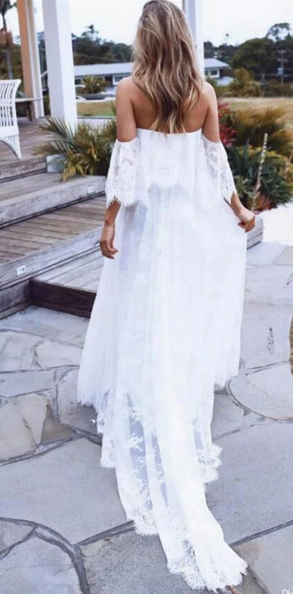 Off Shoulder A-line Lace Beach Wedding Dress ,Fashion Custom made Bridal Dress PDW042