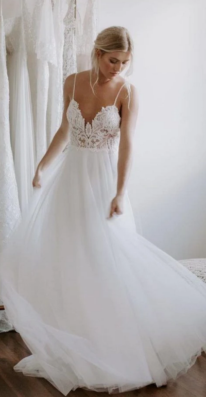 Open Back A-line Lace/Tulle Beach Wedding Dress ,Fashion Custom made Bridal Dress PDW134