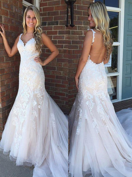 Open Back Mermaid Lace/Tulle Wedding Dress ,Fashion Custom made Bridal Dress PDW047