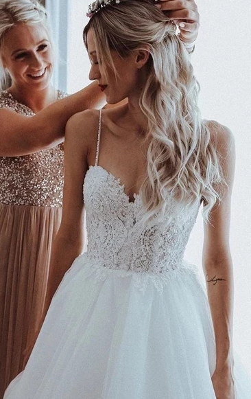 A-line Tulle Beach Wedding Dress with Applique ,Fashion Custom made Bridal Dress PDW046