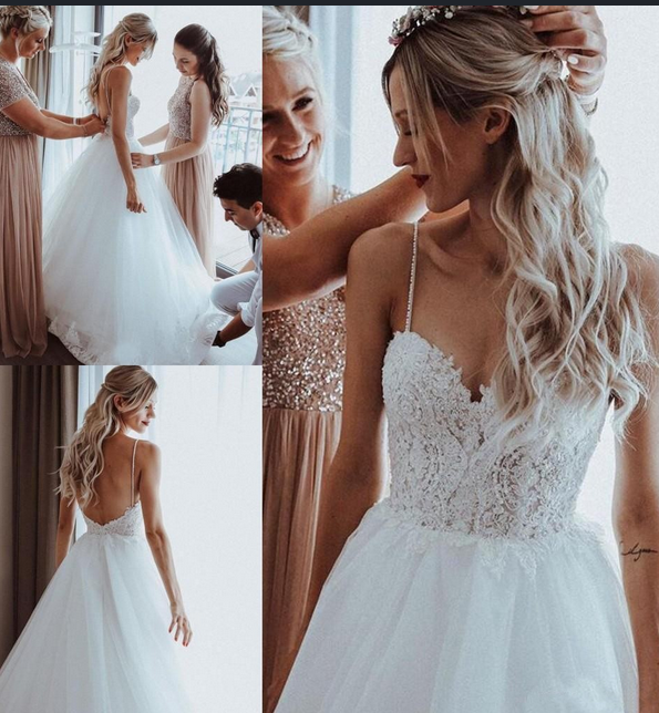 A-line Tulle Beach Wedding Dress with Applique ,Fashion Custom made Bridal Dress PDW046