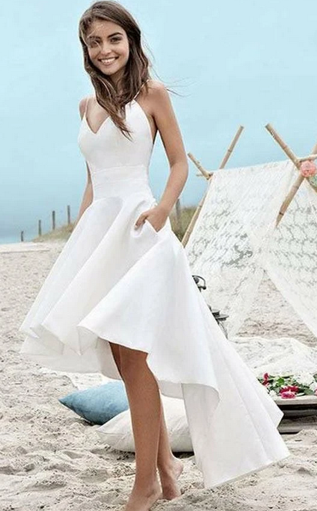 Short High-low Beach Wedding Dress ,Fashion Custom made Bridal Dress PDW049