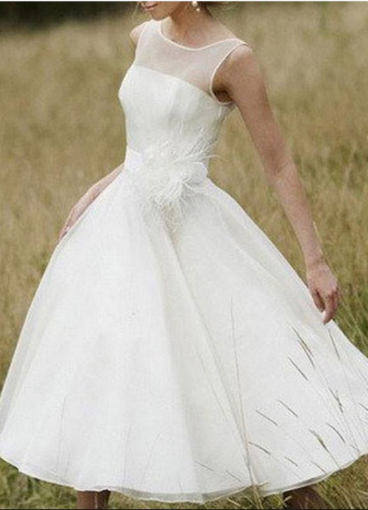 Tea Length Beach Wedding Dress ,Fashion Custom made Bridal Dress PDW050