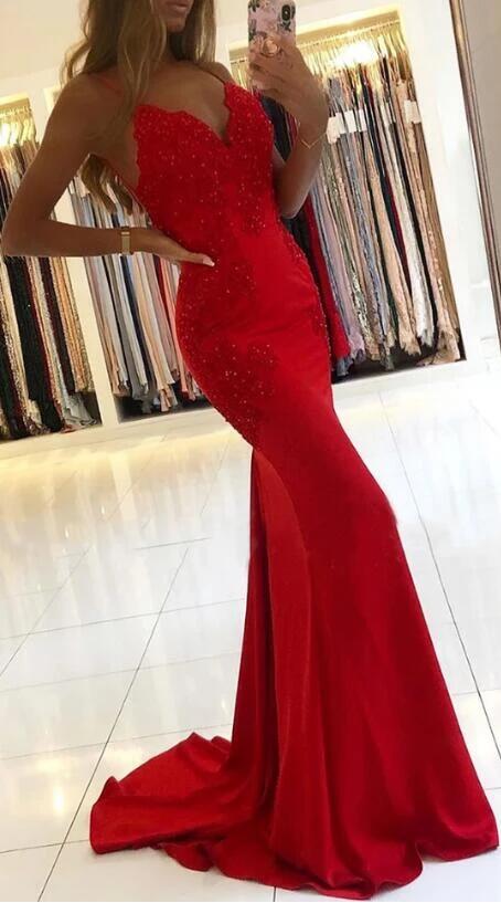 Mermaid Long Prom Dress with Appliques and Beading, School Dance Dresses ,Fashion Winter Formal Dress PPS014