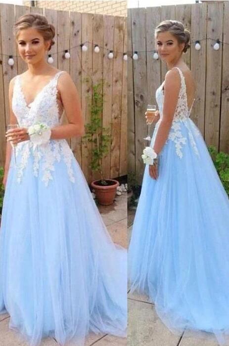 Tulle Long Prom Dress with Appliques, School Dance Dresses ,Fashion Winter Formal Dress PPS015