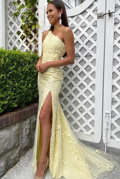 One Shoulder Mermaid Long Prom Dresses with Appliques Fashion Formal Dress PPS079