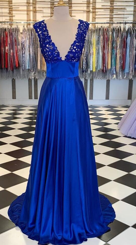 Deep V-neck Sexy Long Prom Dress with Appliques ,School Dance Dresses ,Fashion Winter Formal Dress PPS117
