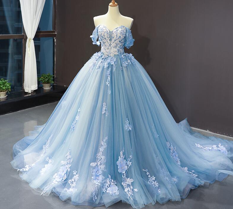 Off Shoulder Ball Gown Long Prom Dress with Appliques and Beading,Fashion Dance Dress,Sweet 16 Quinceanera Dress,BP170