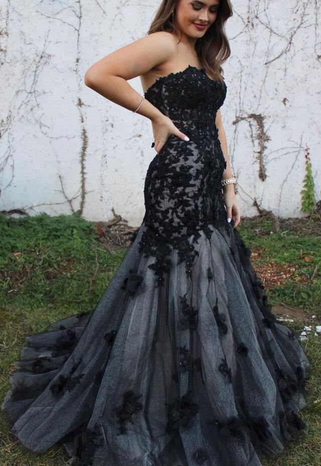 Strapless Mermaid Long Prom Dresses with Appliques Winter Formal Dresses,Evening Dresses PPS147