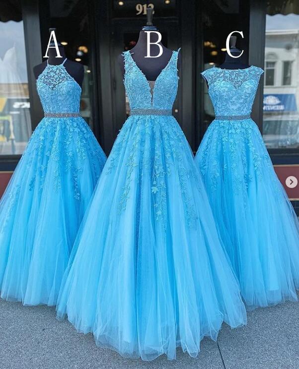 Tulle Long Prom Dresses with Applique and Beading,8th Graduation Dress School Dance Winter Formal Dress,BP192