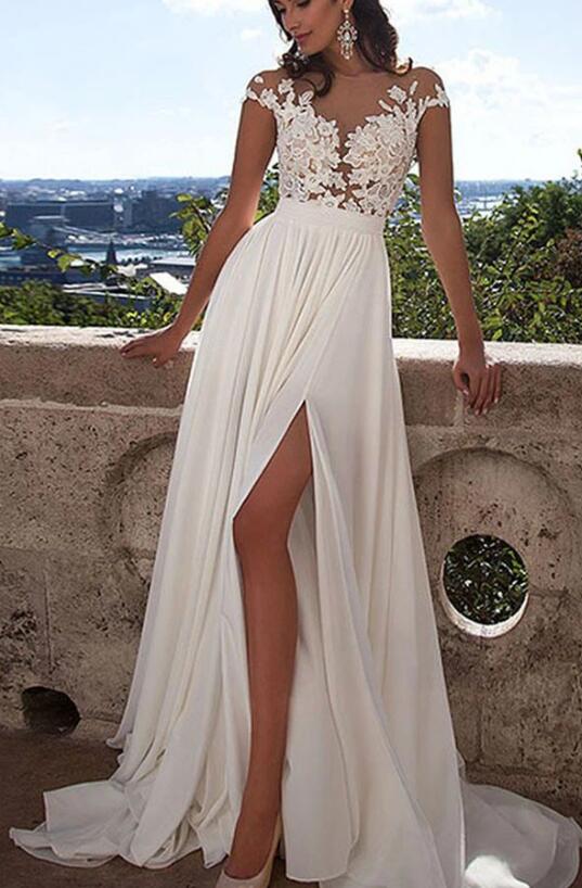 A-line Chiffon/Lace Beach Wedding Dresses,Custom Made Bridal Dresses,PDW121