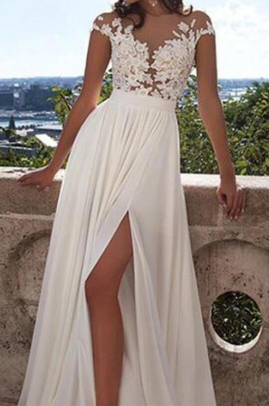 A-line Chiffon/Lace Beach Wedding Dresses,Custom Made Bridal Dresses,PDW121