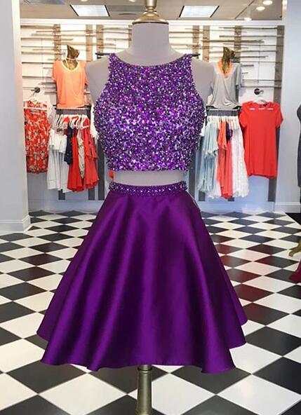 Two Pieces Beading Short Prom Dresses,Homecoming Dresses,Dance Dress BP331
