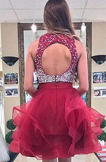 Two Pieces Beading Short Prom Dresses,Homecoming Dresses,Dance Dress BP328