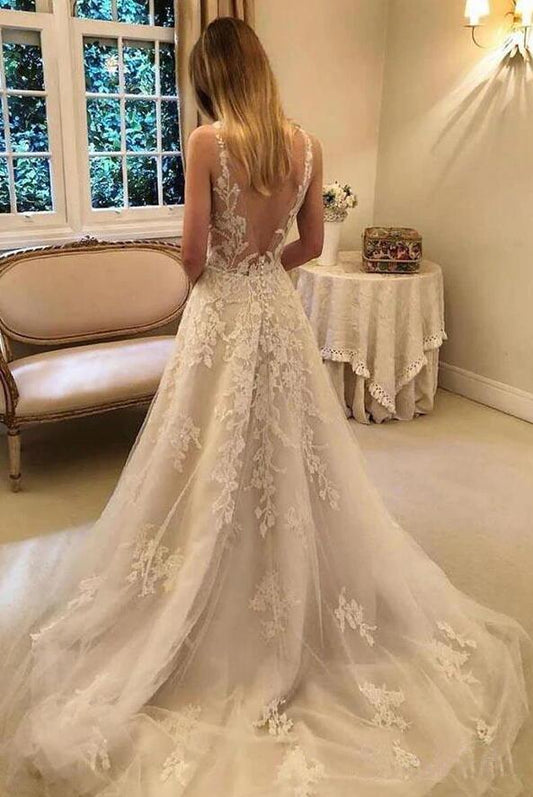 V-neck Lace/Tulle Wedding Dress,Fashion Custom made Bridal Dress PDW147