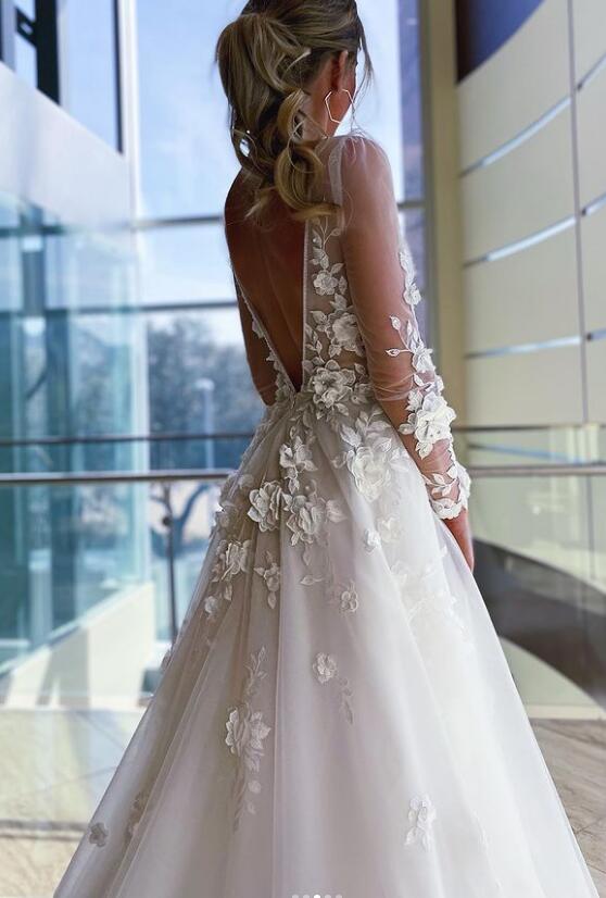 Open Back Tulle/Lace Wedding Dress,Fashion Custom made Bridal Dress PDW151