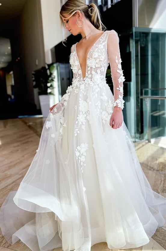 Open Back Tulle/Lace Wedding Dress,Fashion Custom made Bridal Dress PD ...