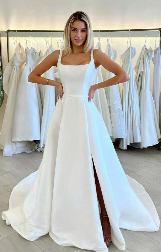 A-line Wedding Dress with Slit,Fashion Custom made Bridal Dress PDW157