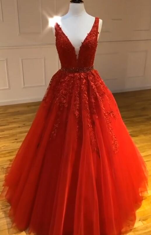V-neck Long Prom Dresses with Appliques and Beading Fashion Formal Dress BP006