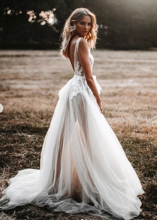 Open Back A-line Sexy Beach Wedding Dress,Custom made Bridal Dress PDW166