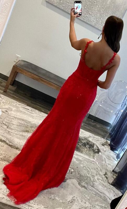 2023 Red Lace Long Prom Dress,Homecoming Dresses,BP879
