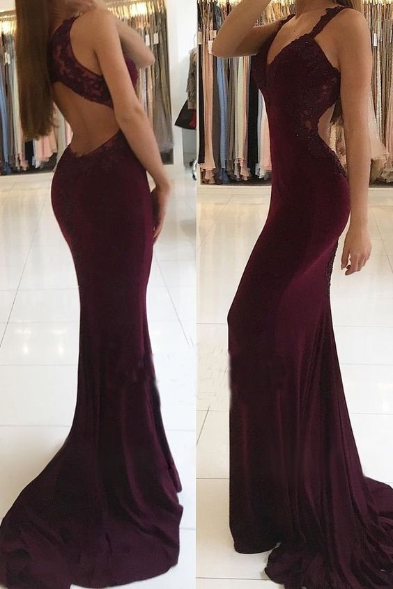 Mermaid Long Prom Dresses with Applique and Beading Fashion School Dance Dress Winter Formal Dress PDP0449