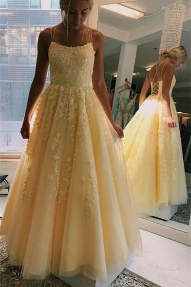 Yellow Long Prom Dress with Applique and Beading ,Fashion Dance Dress,Sweet 16 Quinceanera Dress PDP0279