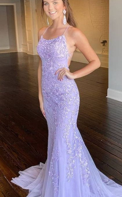 Mermaid Lace/Tulle Long Prom Dresses with Appliques and Beading,Evening Dresses BP489