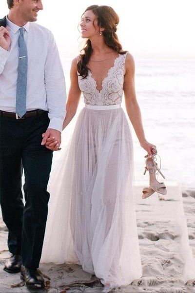 A-line Beach Wedding Dress ,Fashion Custom made Tulle Bridal Dress With Applique PDW002