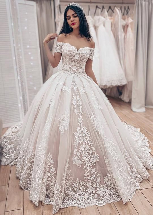 Off Shoulder Ball Gown Wedding Dress ,Fashion Custom made Tulle Bridal Dress Sweet 16 Dresses PDW001