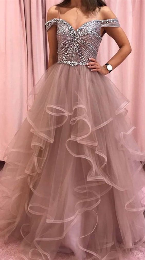 Off Shoulder Long Prom Dress with Beading,Fashion Dance Dress,Sweet 16 Dress PDP0249
