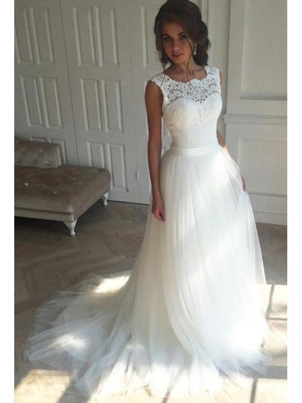 A-line Lace/Tulle Beach Wedding Dresses,Fashion Custom made Bridal Dress,PDW082