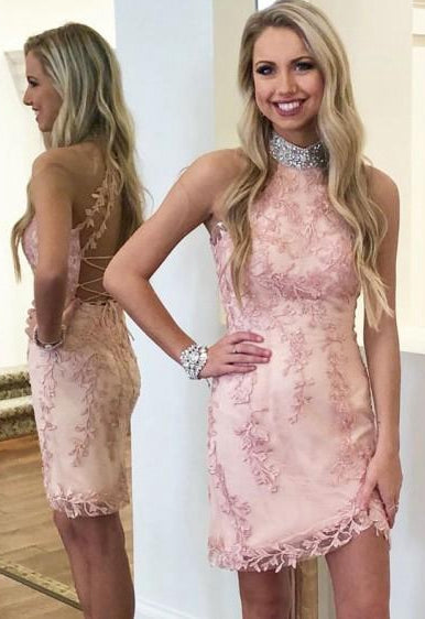Sexy Pink Lace Homecoming Dresses,Short Prom Dresses,Evening Dresses,Formal Dresses,BP541