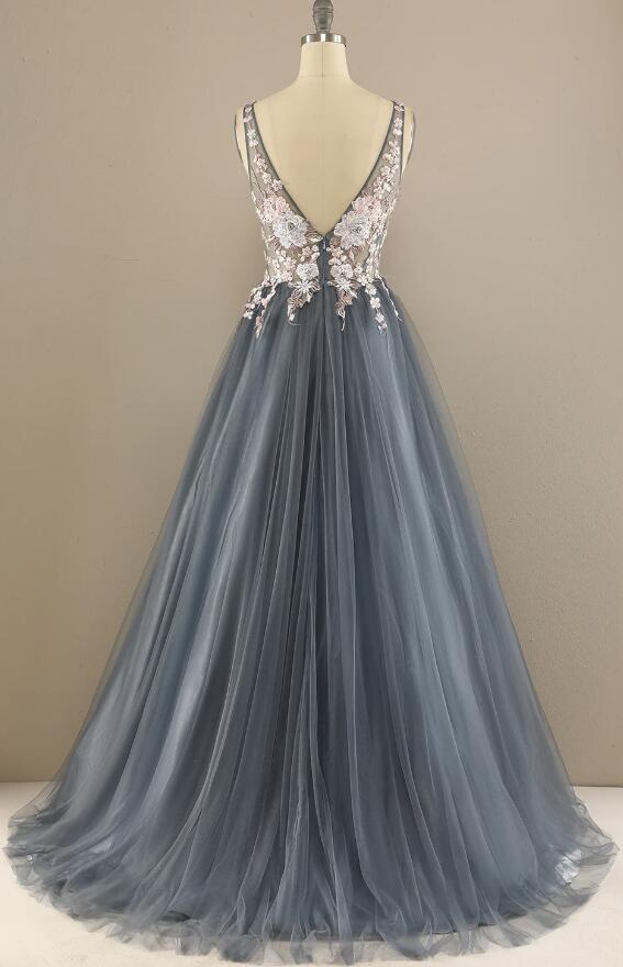 Tulle Long Prom Dresses with Appliques,Cheap Sweet 16 Dresses,Fashion Dance Dress,BP175