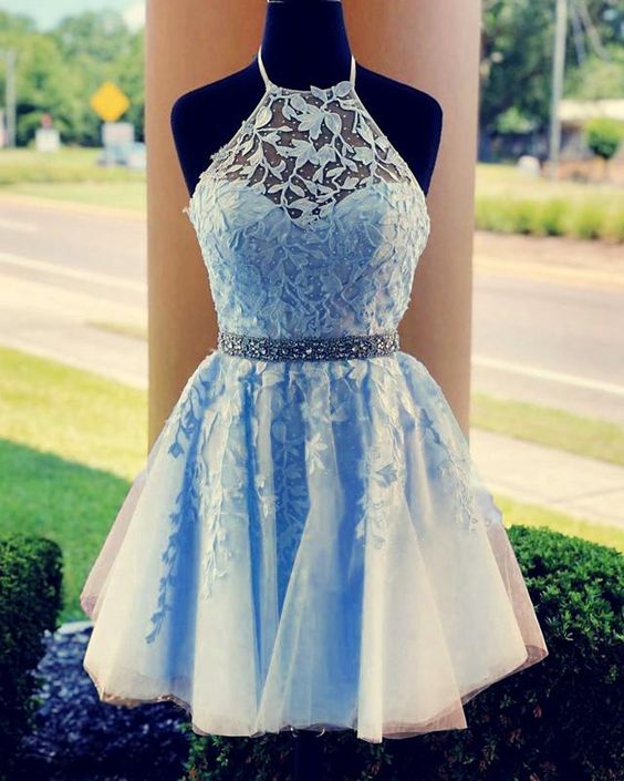 Halter Neck Homecoming Dress With Applique and Beading, Popular Short Prom Dress ,Fashion Dancel Dress PDH0010