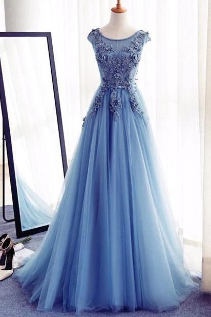 A-line Long Prom Dress with Applique and Beading,Fashion Dance Dress PDP0176