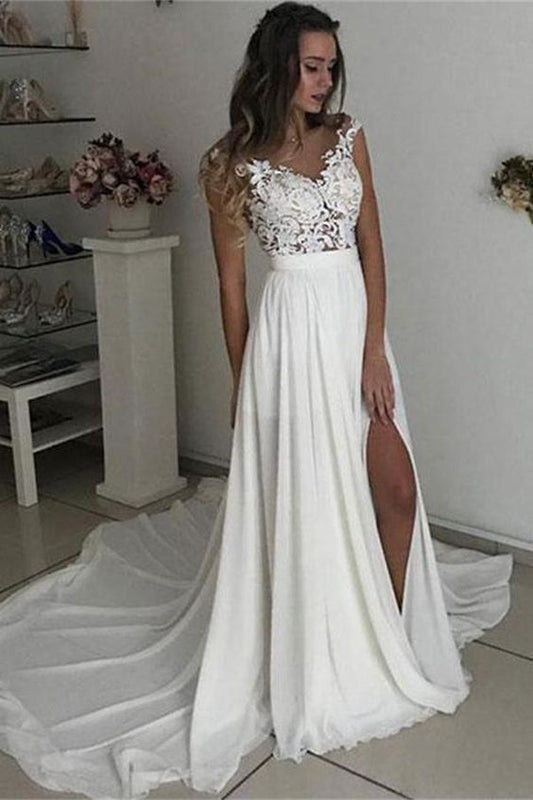 A-line Chiffon Beach Wedding Dress with Applique,Fashion Custom made Bridal Dress PDW033
