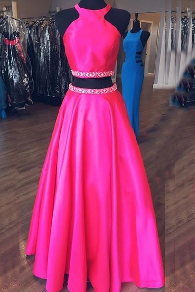 Long Prom Dresses with Beading Two Pieces Fashion School Dance Dress Winter Formal Dress PDP0409