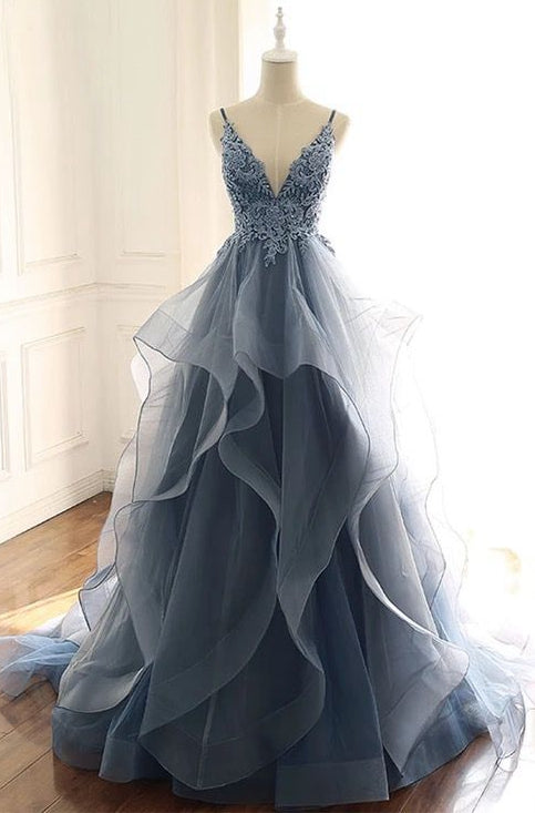 V-neck Long Prom Dress With Applique,Fashion Dance Dress,Sweet 16 Dress PDP0194