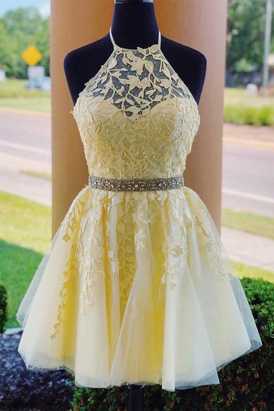 Halter Neck Homecoming Dress With Applique and Beading, Popular Short Prom Dress ,Fashion Dancel Dress PDH0010