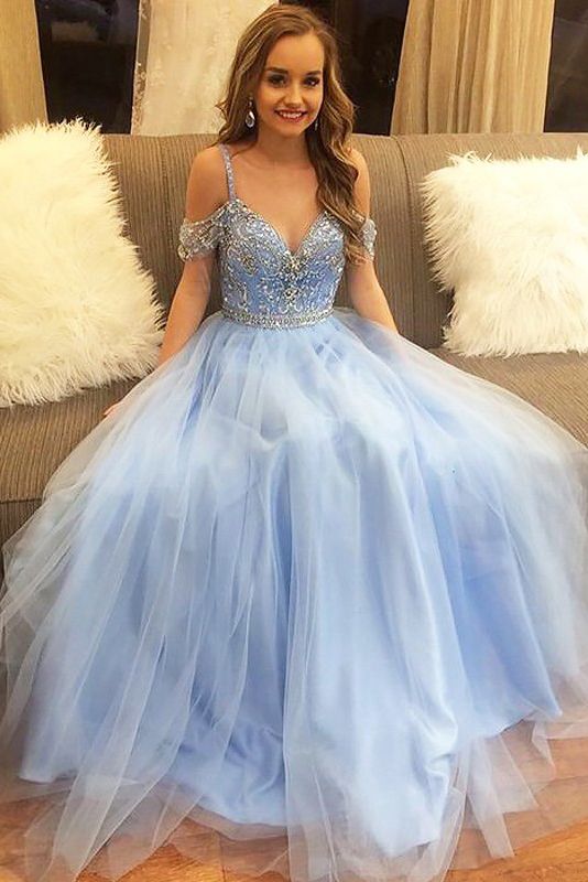 A-line Long Prom Dress with Beading ,Fashion Dance Dress,Sweet 16 Quinceanera Dress PDP0283
