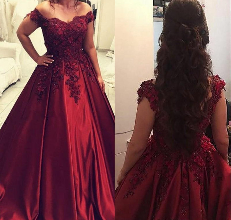 Off Shoulder Ball Gown Long Prom Dress with Applique and Beading,Fashion Dance Dress,Sweet 16 Dress PDP0236
