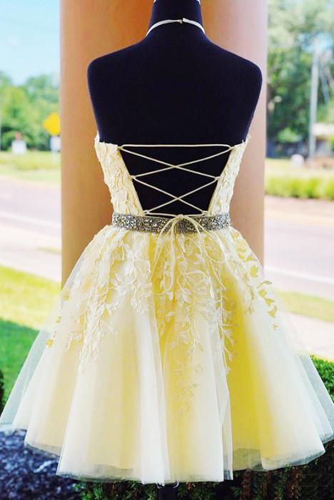Halter neck Sky Blue Tulle Homecoming Dresses with Appliques and Beading,Short Prom Dresses,Dance Dress BP370