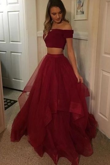 Two Pieces Long Prom Dresses, School Dance Dresses ,Fashion Winter Formal Dress PPS043
