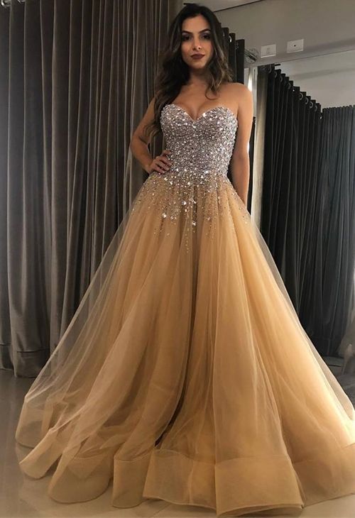 Sweetheart Tulle Long Prom Dress with Beading Fashion School Dance Dress Sweet 16 Quinceanera Dress PDP0375